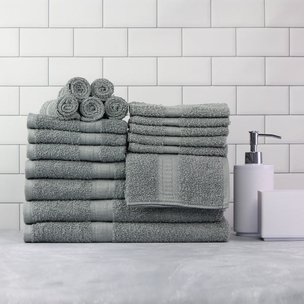 Mainstays Solid 18-Piece Bath Towel Set, School Grey