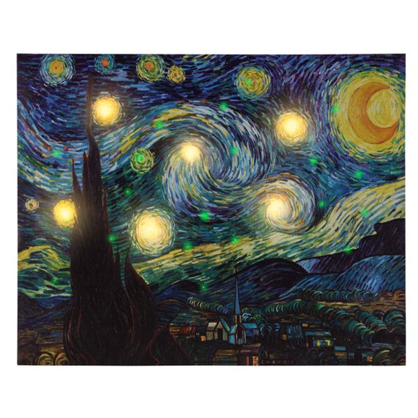 Lighted Wall Art Canvas With Timer- Van Gogh Starry Night Printed Decor with LED And Color-Changing Lights for Home and Office , 16"x20" by Lavish Home