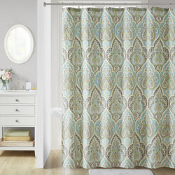 Comfort Spaces Mona Cotton 1-Piece Aqua Paisley Bathroom Shower Curtain, 72"x72"