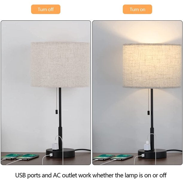 Bedside Lamps, Set of 2 c with Dual USB Ports and 3-Prong AC Outlet, Modern End Table Nightstand Light ,LED Bulbs Included