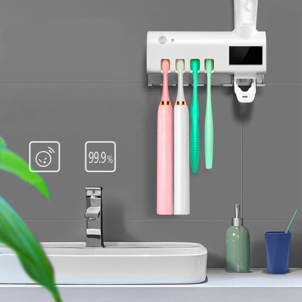 Toothbrush Sanitizer, Electric Toothbrush Holder with Sterilization Function, Wall Mounted Rechargeable UV Tooth Brush Holders for Bathroom