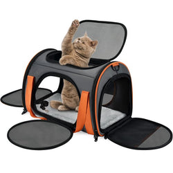 Ardorfun Small Cat Carrier with 4 Open Doors,5 Mesh Windows, Airline Approved, Soft Detachable Pad– Orange