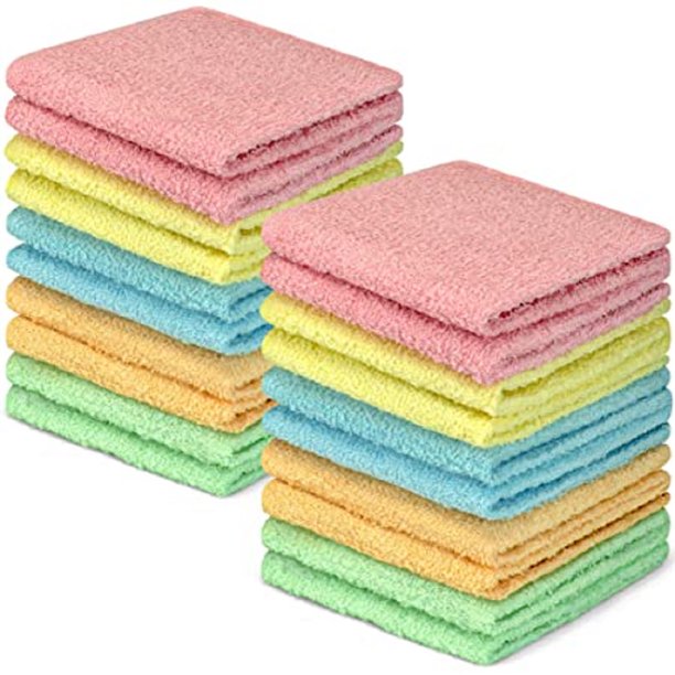 16 Pack WashCloth Towel Set 100% Cotton Face Cloths Absorbent Kitchen Washcloths