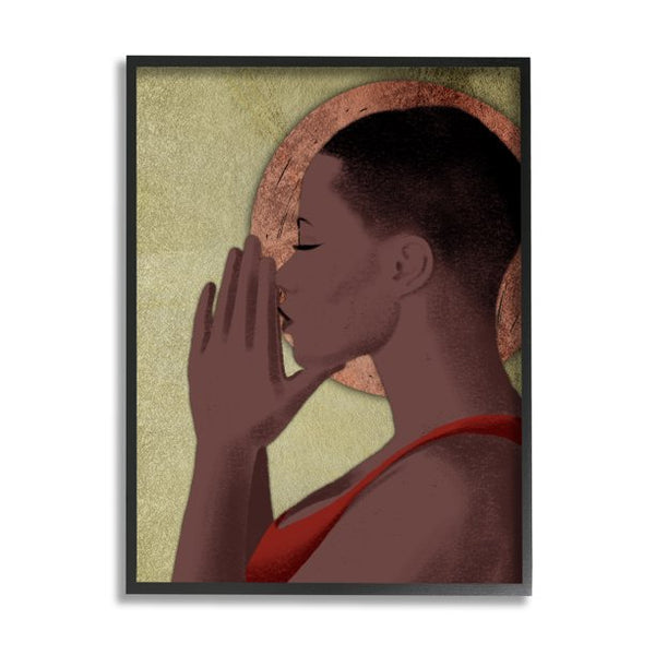 Stupell Industries African American Woman in Prayer Portrait Geometric Shapes Modern Painting Black Framed Art Print Wall Art, 11 x 14, Design by Marcus Prime