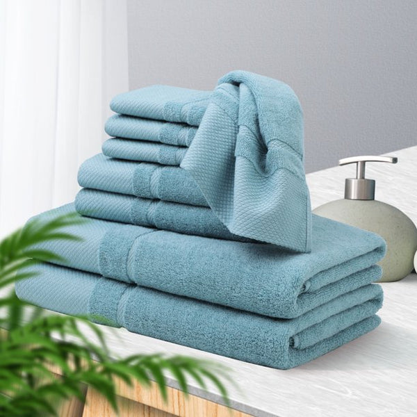 PiccoCasa 8Pcs Bath Towel Set, 100% Cotton Soft 600 GSM Absorbent Saxe Blue