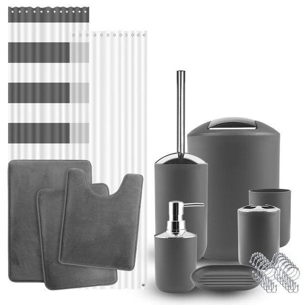 Clara Clark 12 Piece Bathroom Accessory Gift Set, Trash Can, Toothbrush Cup Soap Dish, Tumbler Toilet Brush with Holder