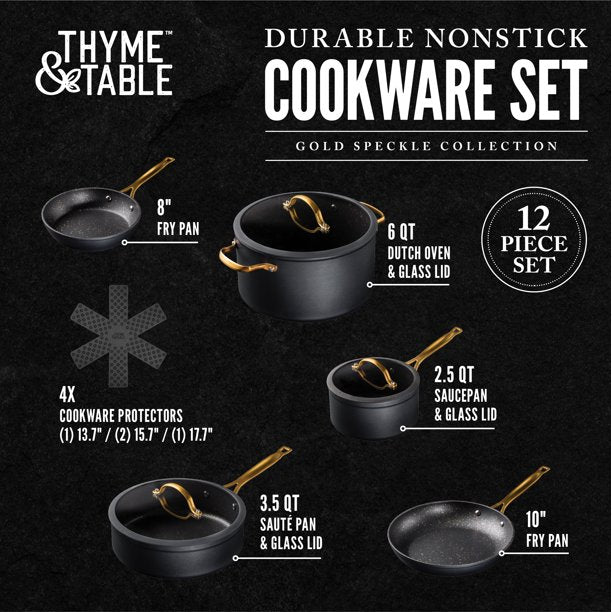 Thyme & Table Non-Stick 12 Piece Gold Pots And Pans Cookware Set