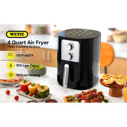 WETIE Air Fryer, 4QT 1400W Airfryer, 5-in-I, 176°F to 400ºF, Overheat Protection, Easy Cleaning