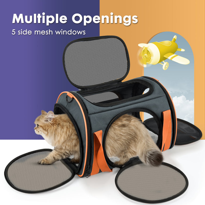 Ardorfun Small Cat Carrier with 4 Open Doors,5 Mesh Windows, Airline Approved, Soft Detachable Pad– Orange