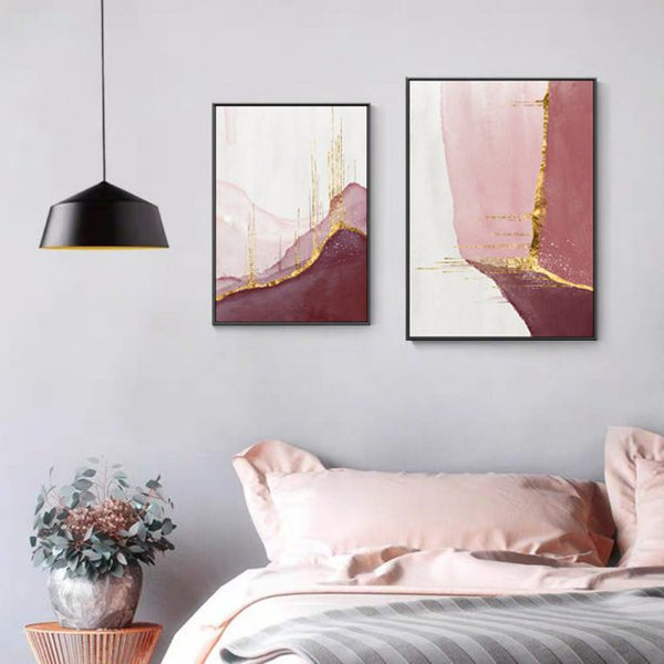 FYCONE 3PCS Modern Abstract Wall Art Decor Pink and Gold Canvas Painting Kitchen Prints Pictures For Home Living Dining Room